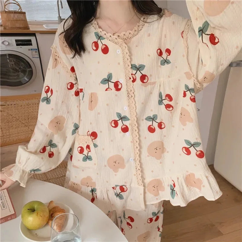 STORESDE 2026 Princess Style Women's Plus Size Student Nightwear Ladies Sweet Breathable Crew Neck Sleepwear Loungewear