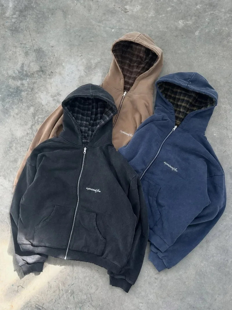 STORESDE Korean Fashion Simple Blue Double-Sided Oversized Zipper Hoodie Women Y2K New Harajuku Gothic Casual Joker Couple Street Wear