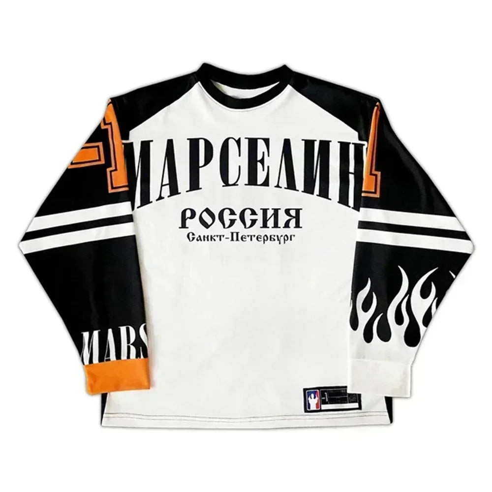 STORESDE Y2K American марселин Jersey Long Sleeved T Shirt Men Women Street Wear Casual Baseball Jacket Harajuku Retro Loose Sports Shirt