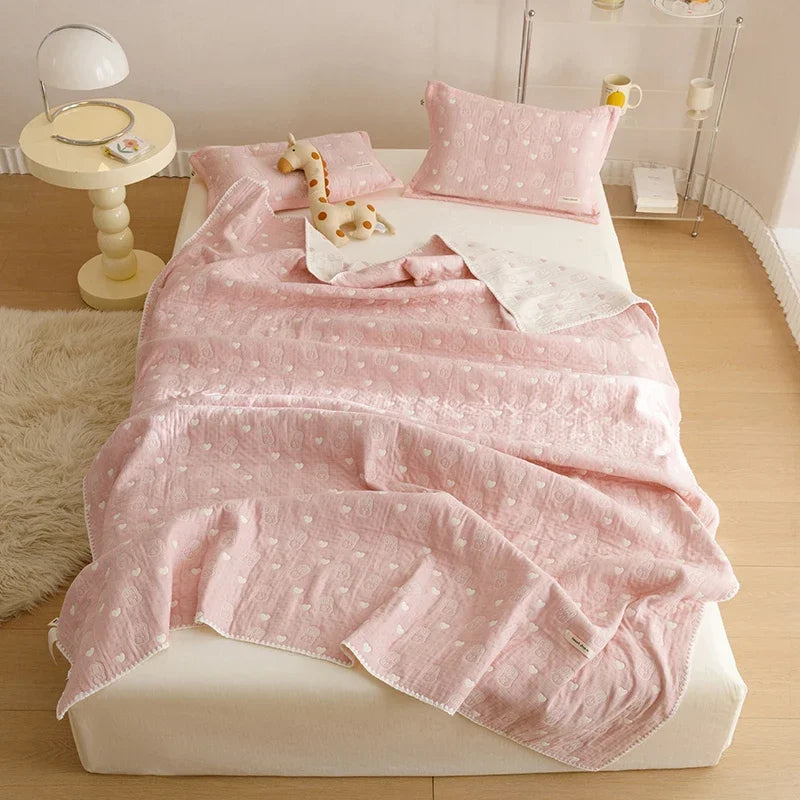 STORESDE Pure Cotton Three-layer Yarn Fabric Children Summer Blanket Spring Soft Skin Friendly Quilt Air Conditioner Comforter Adult Kid