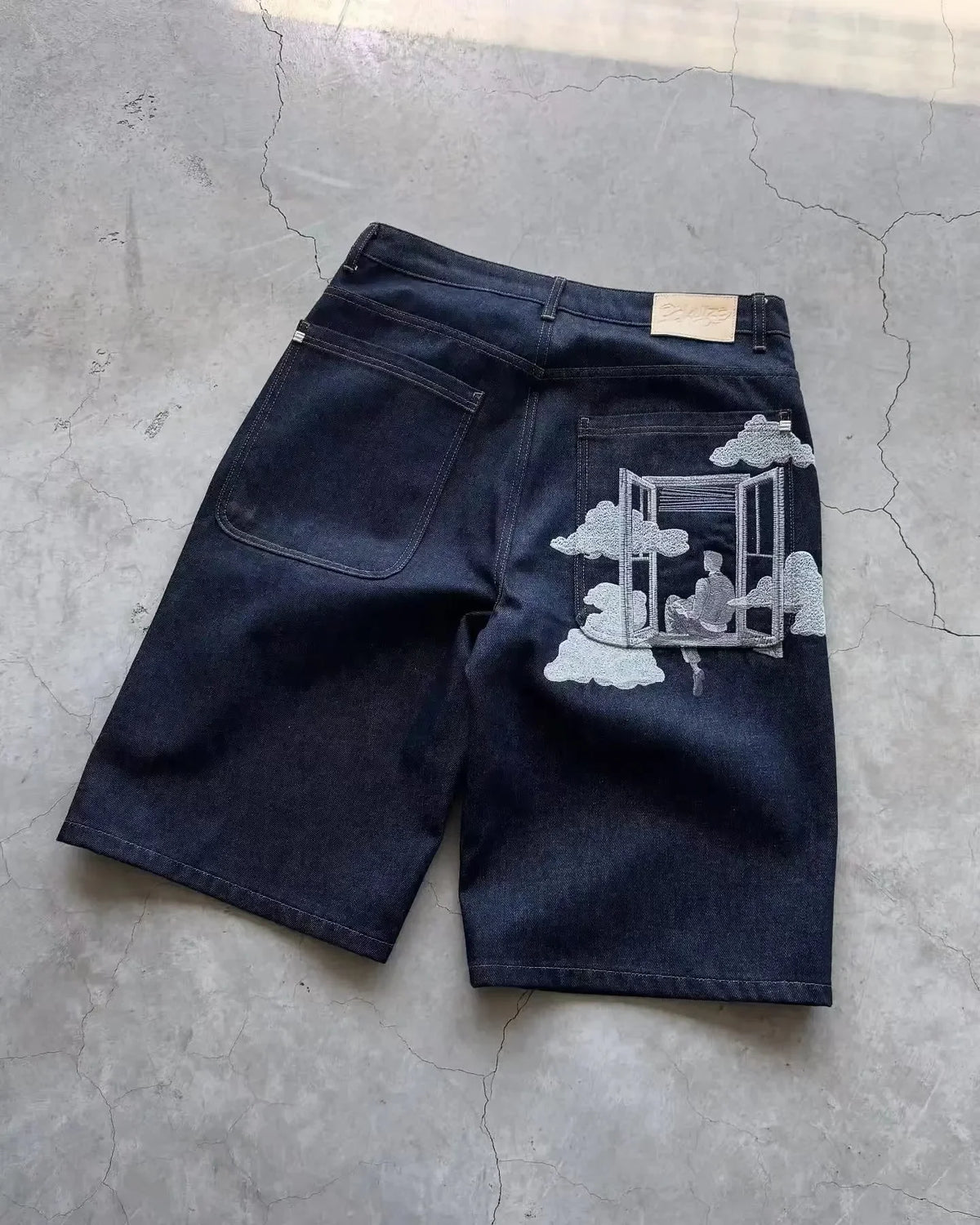 STORESDE Women Japanese Dragon Embroidered Denim Shorts Loose Baggy Washed Vintage Harajuku Streetwear Y2K Casual Summer Mid Length Jeans