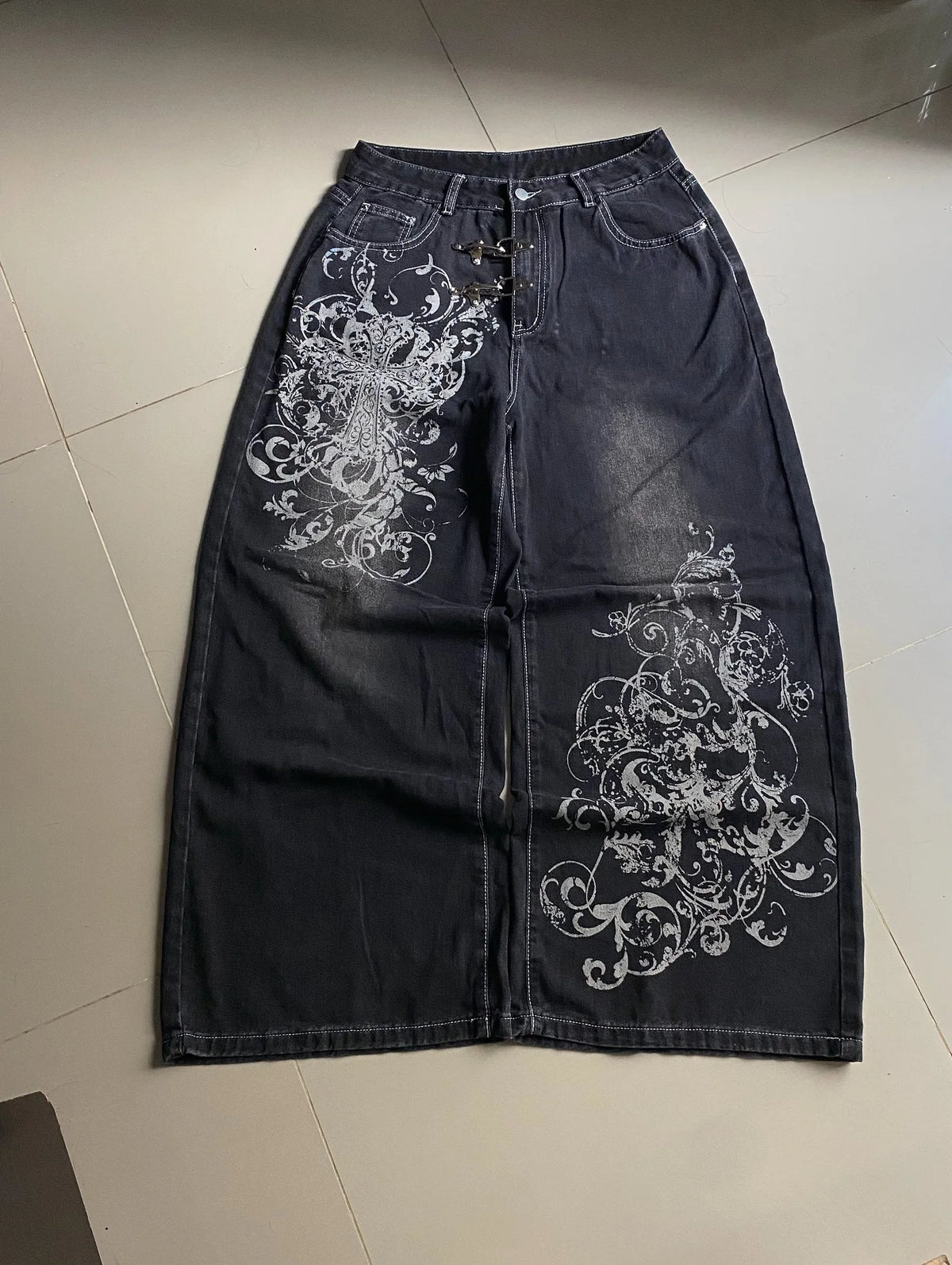STORESDE Y2K Vintage Print Baggy Jeans Unisex Harajuku Streetwear Wide Leg Denim Pants Hip Hop Casual Loose Fit
