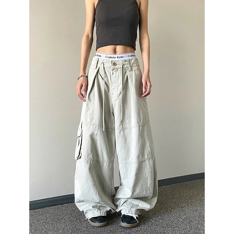 STORESDE American Style Casual Loose Wide Leg Pants Drawstring Slimming 2026 Spring Summer  New Style Women Workwear Trousers