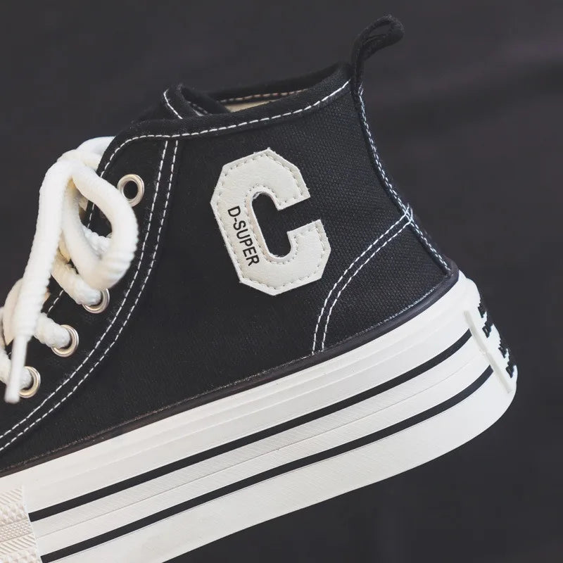STORESDE 2026 Summer Women's Sneakers New Canvas Lace-Up Women's Sports Shoes Breathable Platform Sneakers Shoes White Casual Women Shoes