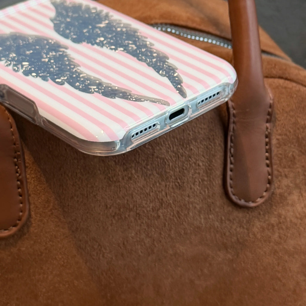 STORESDE Korean Cute Pink White Stripe Wings Phone Case For iPhone 17 Pro 16 15 Pro Max 17pro 16pro Fashion Shockproof Cover For Girls
