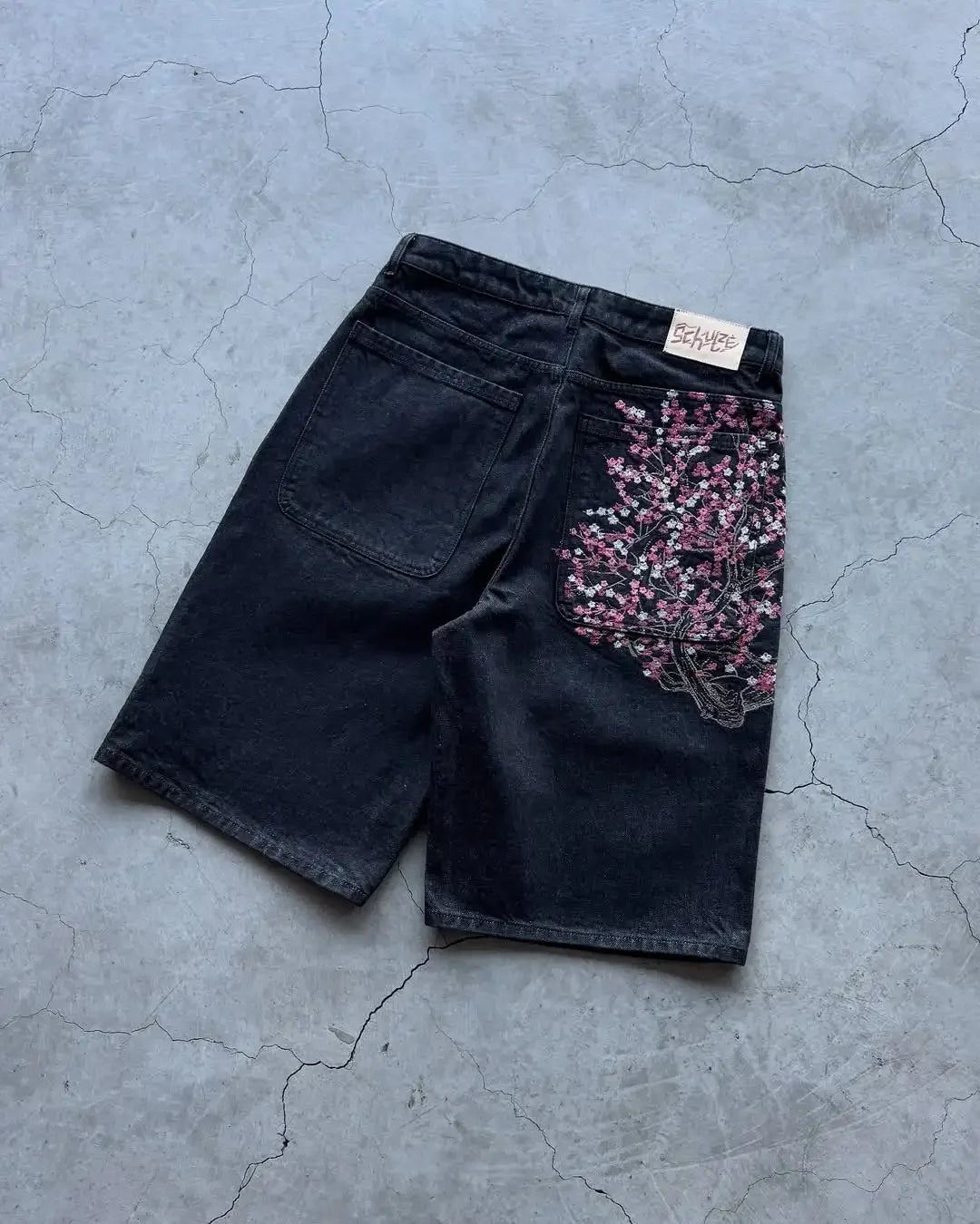 STORESDE Women Japanese Dragon Embroidered Denim Shorts Loose Baggy Washed Vintage Harajuku Streetwear Y2K Casual Summer Mid Length Jeans