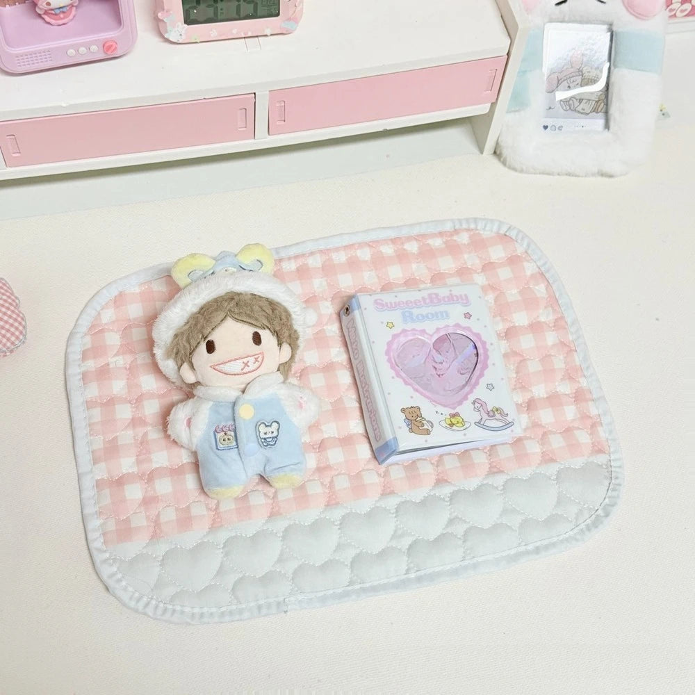 STORESDE Cute New Pink Love Quilted Japanese Style Ancient Table Mat Tablecloth Ins Style Student Desk Material Heart Shaped Table Mat