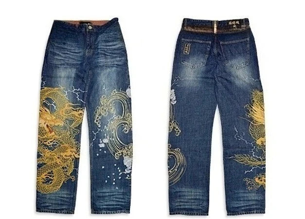 STORESDE Japanese Retro Selvedge Jeans Man Y2K High-end Brand Natural Indigo Dip Dyeing Harajuku Mopping Pants