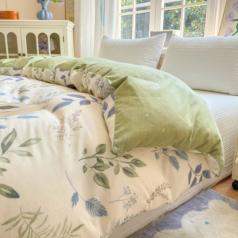 STORESDE Floral Printed Duvet Cover 1Piece- 100% Cotton Luxury Bedding, Pre-Washed for Softness, for Bedroom Decor - Zipper Closure