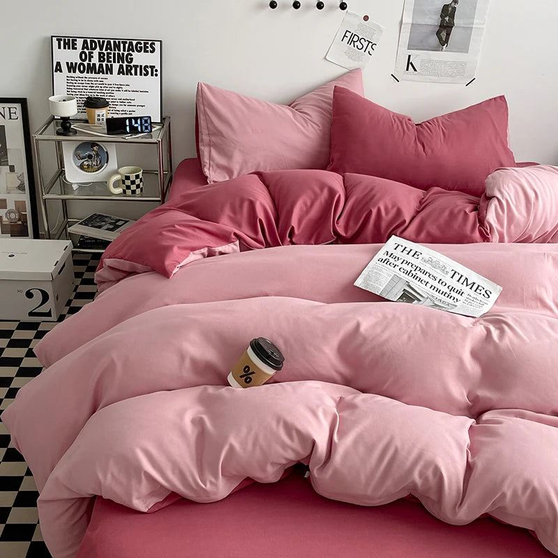 STORESDE 3-piece double color duvet cover + pillowcase, bedding set, soft and breathable bedroom or guest room (without core)