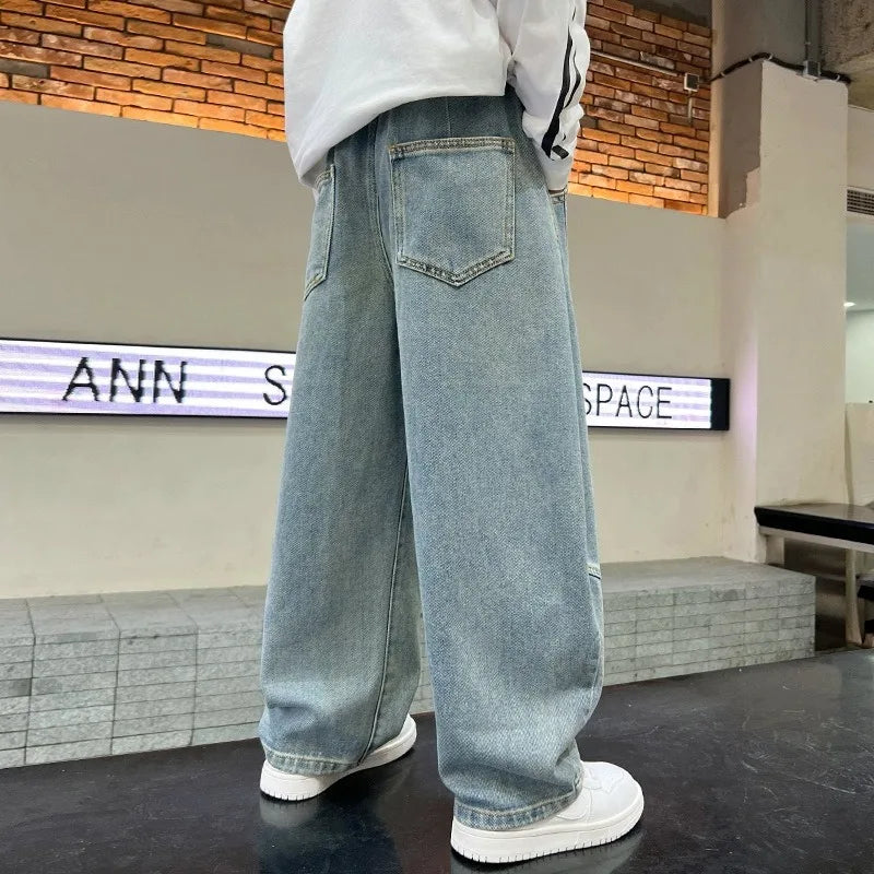 STORESDE Boys Scimitar Jeans Spring and Autumn New Children's Wide Leg Pants Medium Older Boys Pants