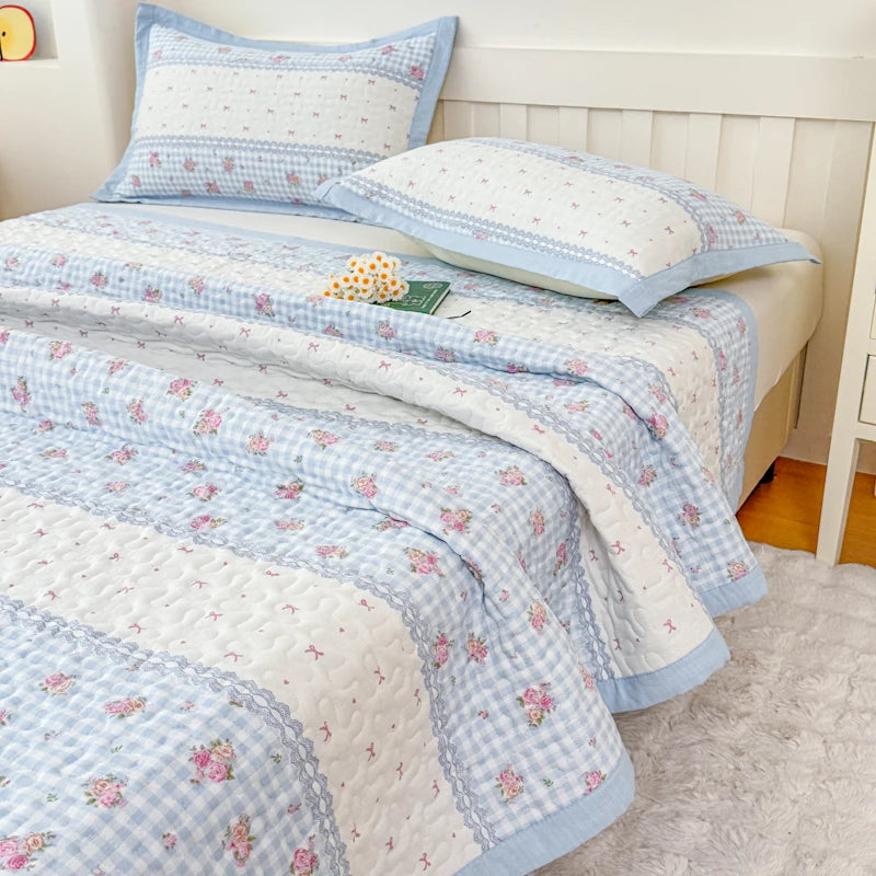 STORESDE 1pc Purple Flower Quilted Bedspreads for Bed Thick Patchwork Blanket Single/Queen/King Floral Style Quilted Duvet Soft Bedspread