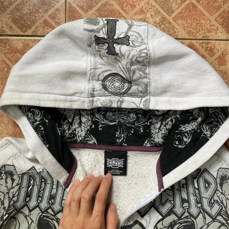 STORESDE 2025 American Vintage Oversized Skull Graphic Zipper Hoodie Men Y2K Harajuku Hip Hop Gothic Couple Casual Joker Sweatshirt Coats