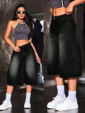 STORESDE American Retro Hot Girl Style Distressed Fleece Hem Jeans Mid-Thigh Pants, Must-Have Streetwear, High Waist Loose-Fitting Casual