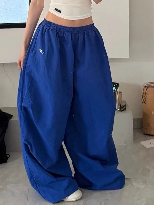 STORESDE Y2k American Women's Hip Hop Loose Wide Leg Jogger Pants 2026 Summer Pattern Embroidered Parachute Sweatpants Loose Pleated