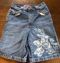 STORESDE Women Japanese Dragon Embroidered Denim Shorts Loose Baggy Washed Vintage Harajuku Streetwear Y2K Casual Summer Mid Length Jeans