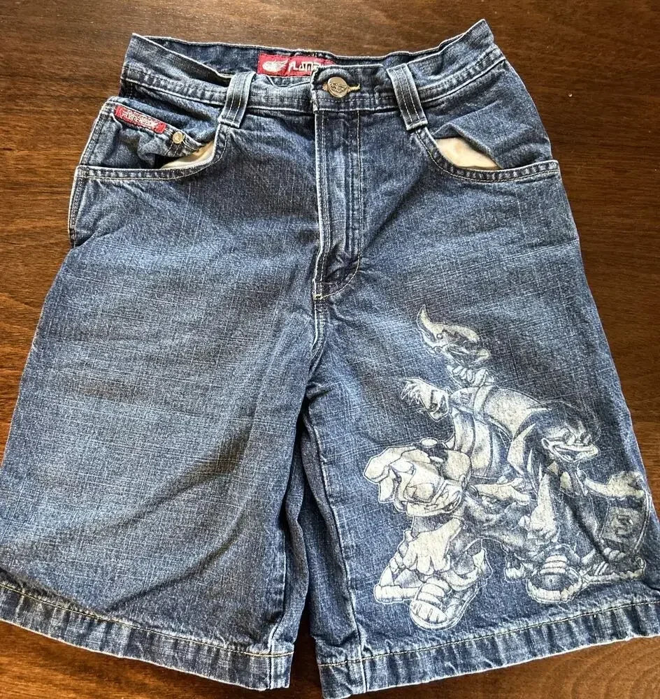 STORESDE Women Japanese Dragon Embroidered Denim Shorts Loose Baggy Washed Vintage Harajuku Streetwear Y2K Casual Summer Mid Length Jeans