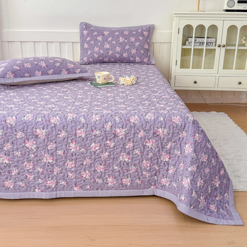 STORESDE 1pc Purple Flower Quilted Bedspreads for Bed Thick Patchwork Blanket Single/Queen/King Floral Style Quilted Duvet Soft Bedspread
