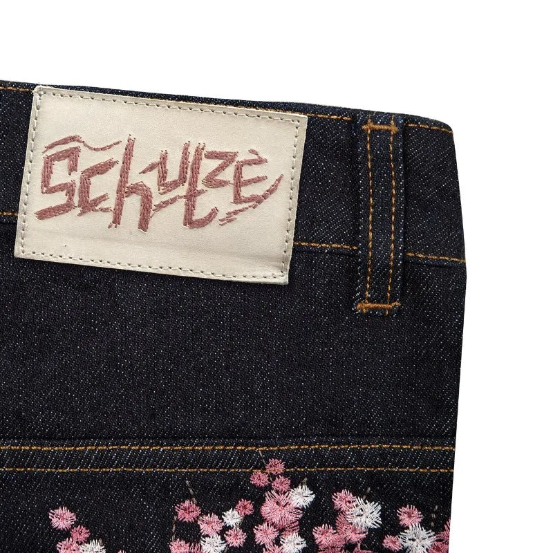 STORESDE Y2k Trendy Baggy Jeans Harajuku Retro Blossom Embroidery Men Pants Gothic High Street Streetwear Unisex Straight Denim Trousers