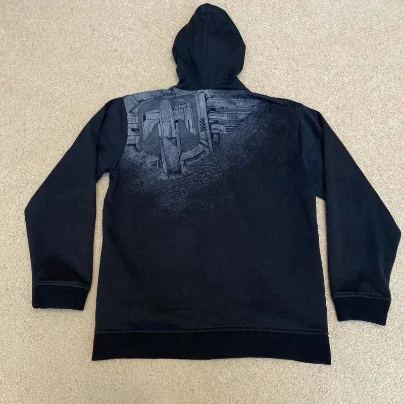 STORESDE Y2K Fashion Tapout Zipper Hooded Sweater Retro Hip-hop Letter Printing Oversized Black Hooded Sweater Men And Women Gothic Tops