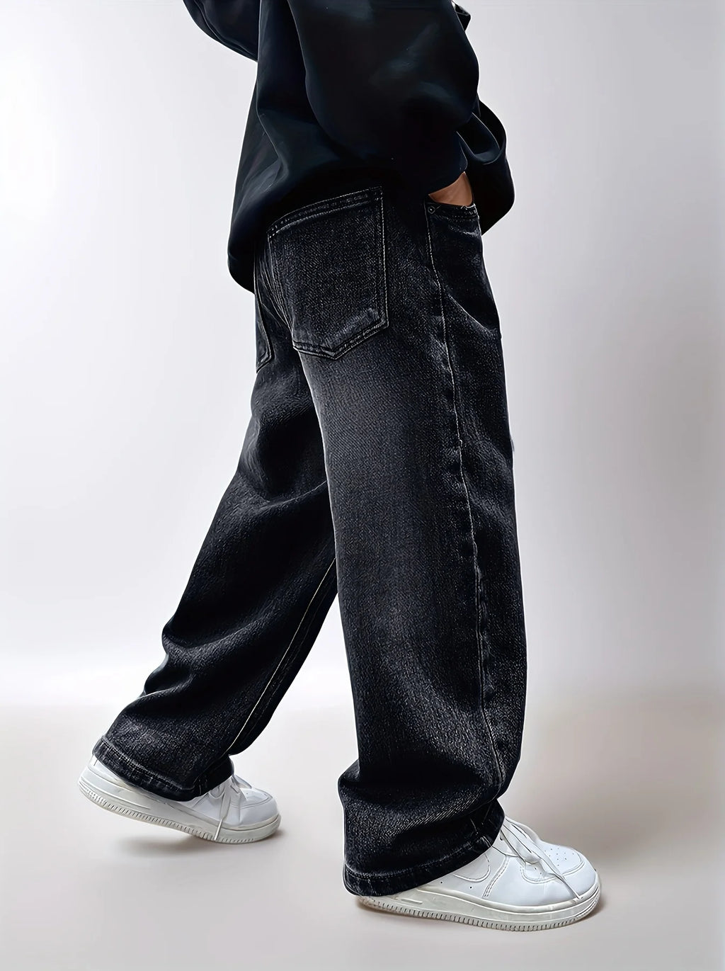 STORESDE Boy's jeans, boy's all-season loose trendy jeans, street casual hip-hop pants, festival-style pants.Full elastic waistband