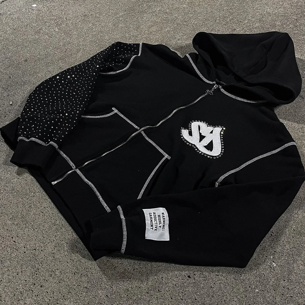 STORESDE American Fashion Embroidery Personality Flash Diamond Oversize Zipper Hoodie Men Y2K New Harajuku Gothic Casual Joker Sweatshirt
