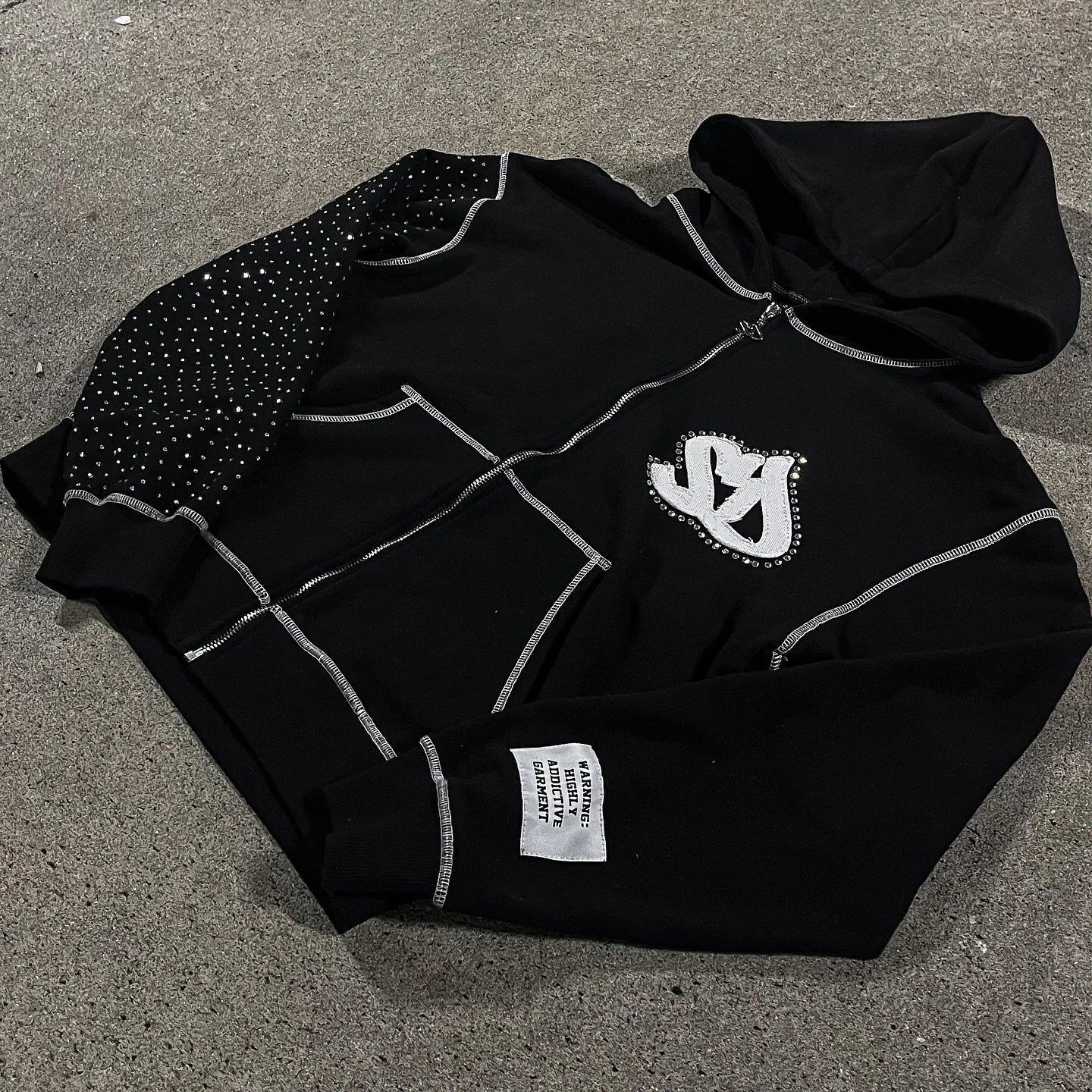 STORESDE American Fashion Embroidery Personality Flash Diamond Oversize Zipper Hoodie Men Y2K New Harajuku Gothic Casual Joker Sweatshirt