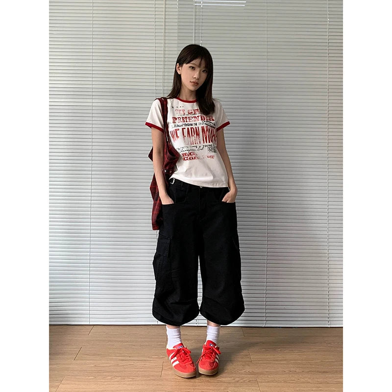 STORESDE ZHIZOU American Vintage Y2k 2000s Cargo Pants Women Harajuku Oversized Baggy Summer Shorts Trousers Streetwear khaki Jean Capris