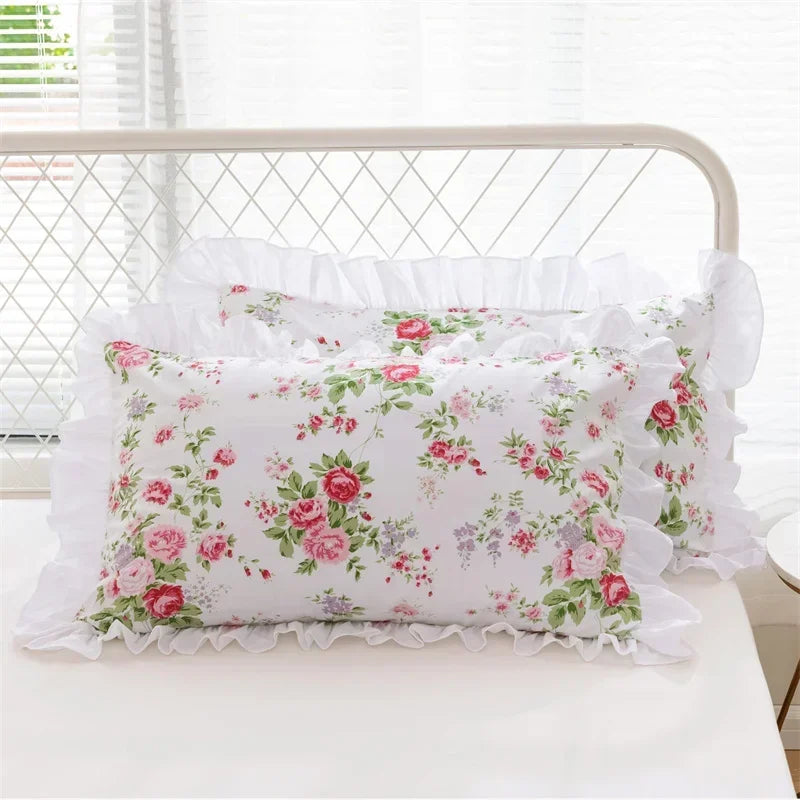 STORESDE Pastoral Cotton Thick Pillowcase, Printed Ruffle Cushion Cover, Pillow Cases, Bedding Pillowcase, Home Decor, 1 Pc