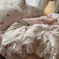 STORESDE Korean Princess Duvet Cover Set Skin Friendly Wash Cotton Bedding Set Of Four Pieces Lace Bedin Set Bed Sheets Comforter Cover