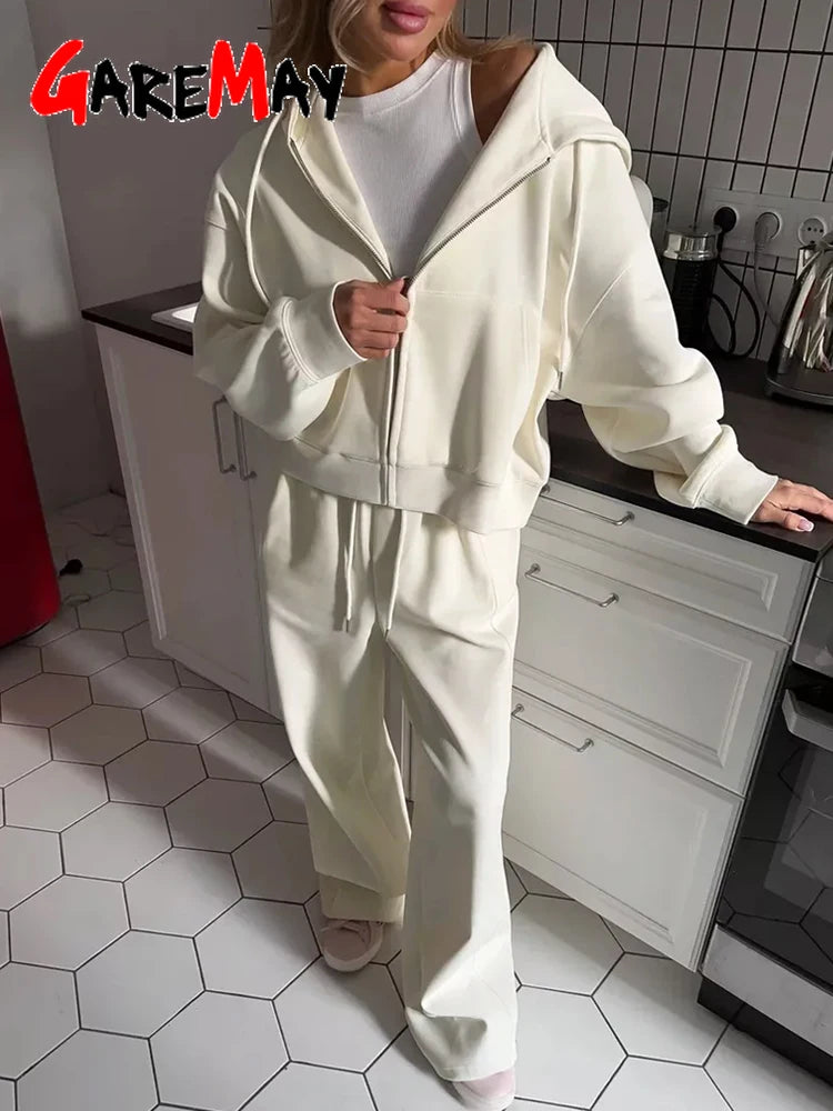 STORESDE Autumn Women's Tracksuit with Zipper and Trousers Gary Casual Two Piece Set Women Casual Yellow  Pant Sports Suit with A Hood