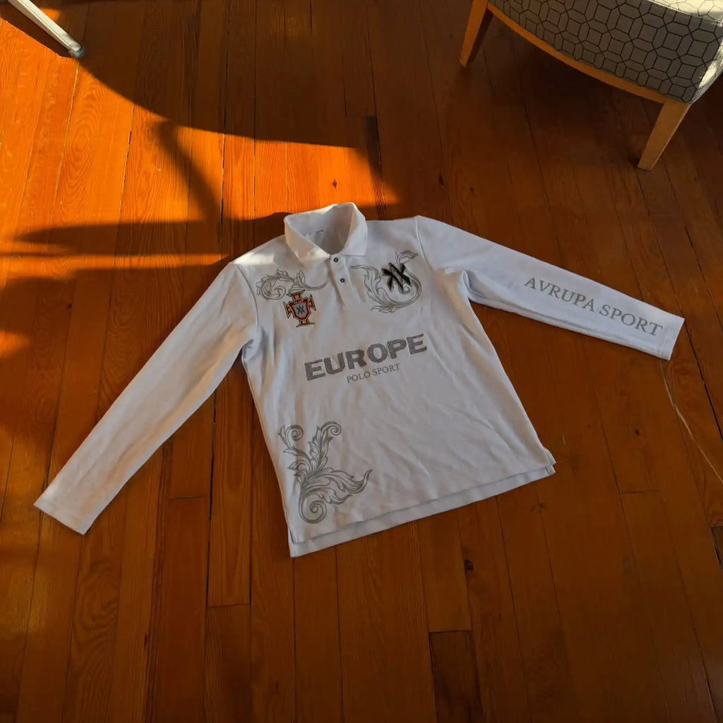 STORESDE Retro Long Sleeve Polo Shirt Y2k Casual Loose Letter Pattern Embroidery T Shirts Street Sweatshirt Men Cotton Jersey Lapel Golf