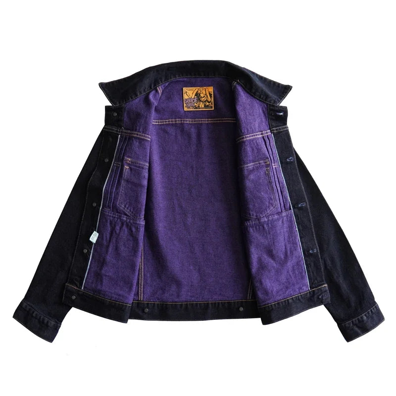 STORESDE SAUCE ZHAN  Men Jacket Selvedge Denim Jacket Men Vintage Purple and Blue Double Sided Dye Regular Fit 12.5 Oz