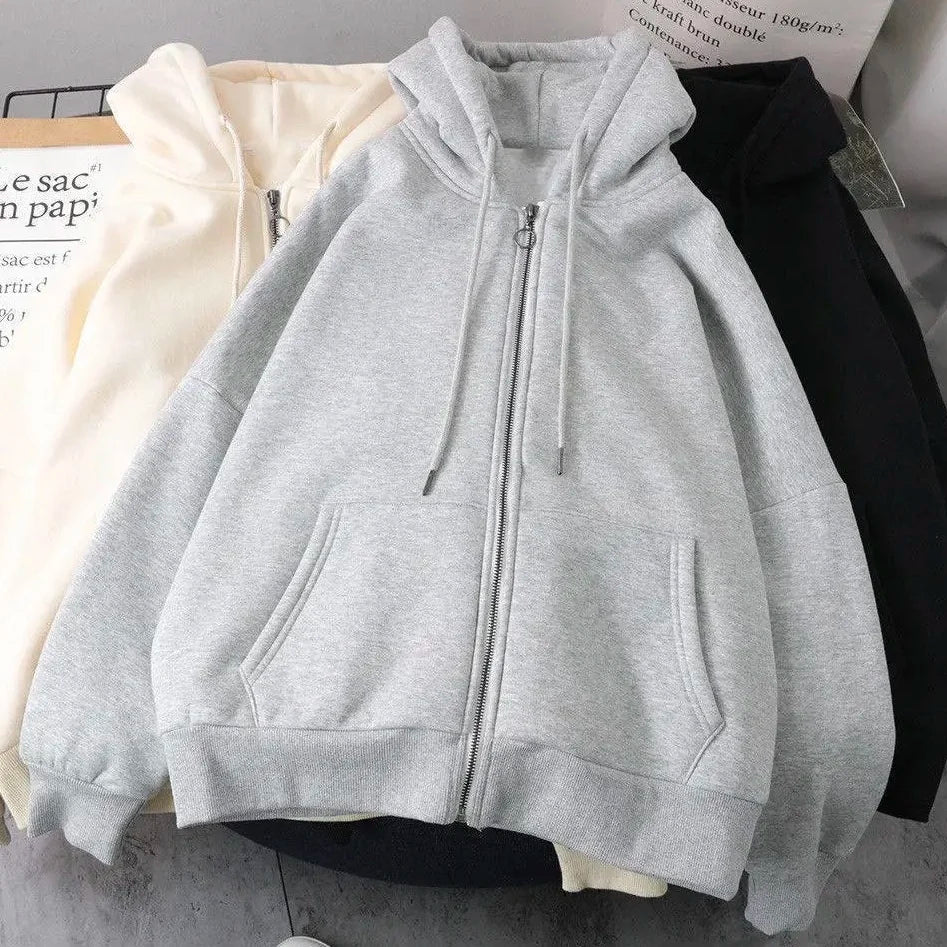 STORESDE Y2K American Letter Printed Zip-up Hoodies Women Street Fashion Harajuku Style Sweatshirt Couple Casual Loose Plus Velvet Hoodie