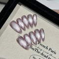 STORESDE Handmade Press on Nails Hand-painted Flowers Fake Nails Full Cover Wearable Shiny Purple Cat Eye Almond False Nail Patches