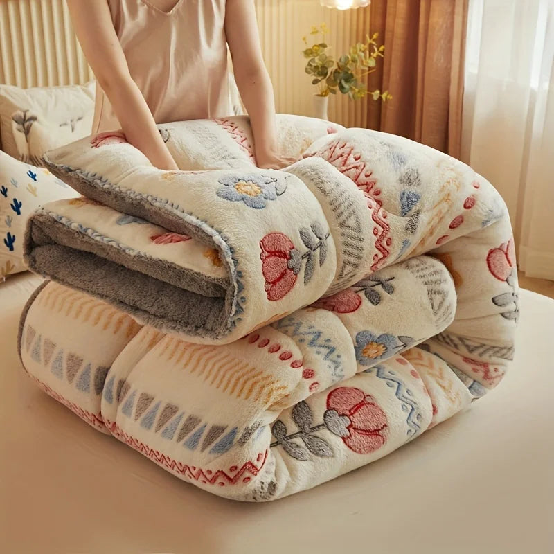 STORESDE Winter Bedding Thick Quilt Blanket Thickened Warm Flannel Fleece Comforter for Cold Nights Set Bed Duvets Quilts the Blankets