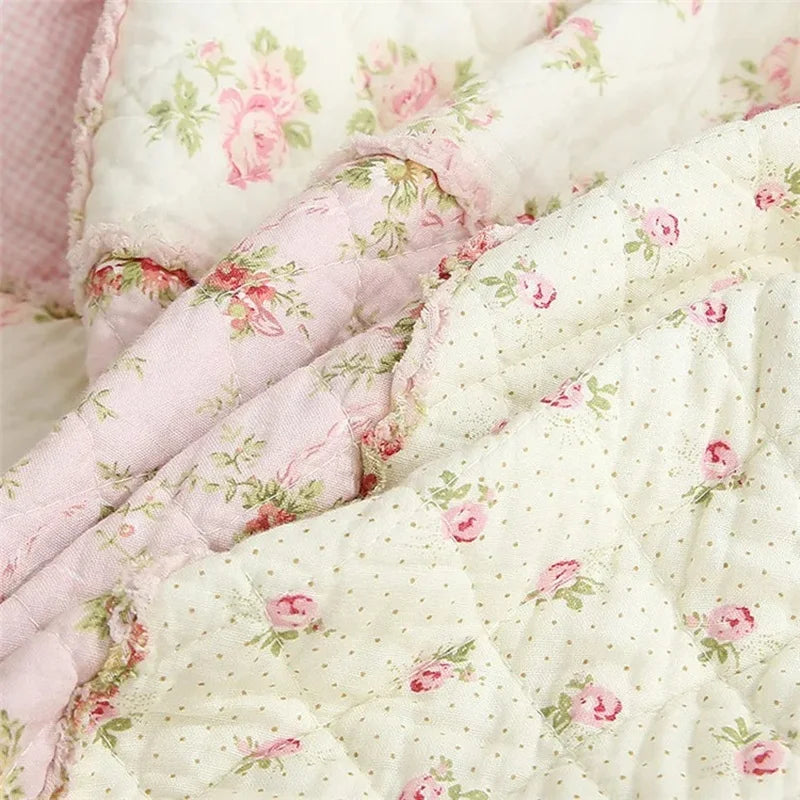 STORESDE Floral Plaid Blanket, Cotton Quilt, Bedspread on the Bed, Applique Duvet, Quilted European Coverlet, Cubrecam Linen Bed Cover