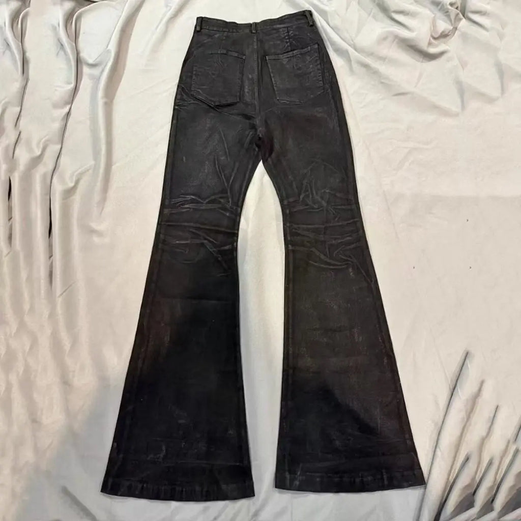 STORESDE American Retro Heavy Industry High Street Coated Micro-Flared Jeans For Men And Women Black Gothic Vintage Casual Loose Jeans