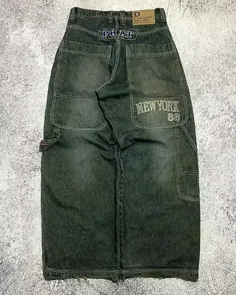 STORESDE 2025 New American Trend Retro Hip-hop Embroidery Pattern Baggy Jeans For Men And Women Y2K Harajuku Gothic Wide Pants Streetwear