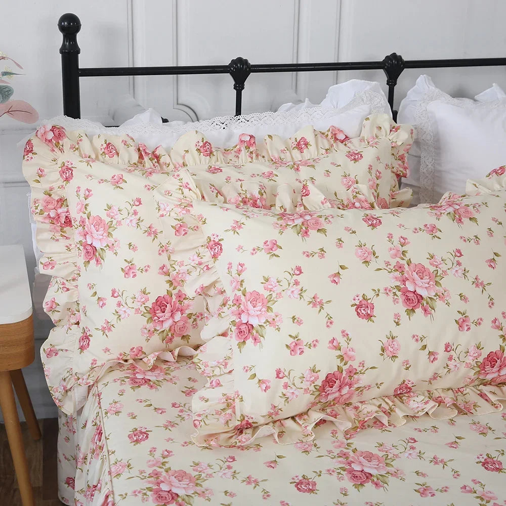STORESDE Pastoral Cotton Thick Pillowcase, Printed Ruffle Cushion Cover, Pillow Cases, Bedding Pillowcase, Home Decor, 1 Pc