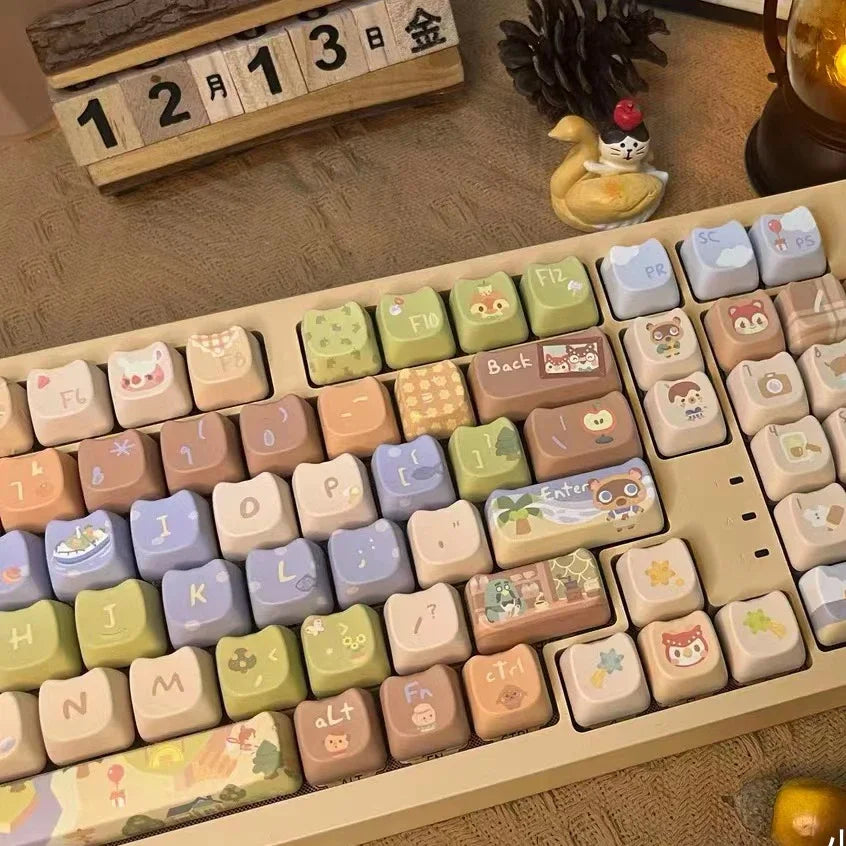 STORESDE 142 Keys Customized Gift Cute Cat keycaps New MAO Keycaps Square Thermal Sublimation Mechanical Keyboard 2.25 U 2.75U for Alice