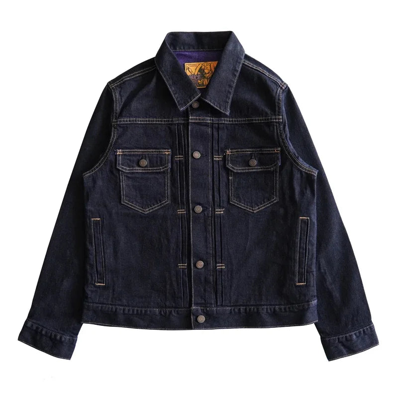 STORESDE SAUCE ZHAN  Men Jacket Selvedge Denim Jacket Men Vintage Purple and Blue Double Sided Dye Regular Fit 12.5 Oz
