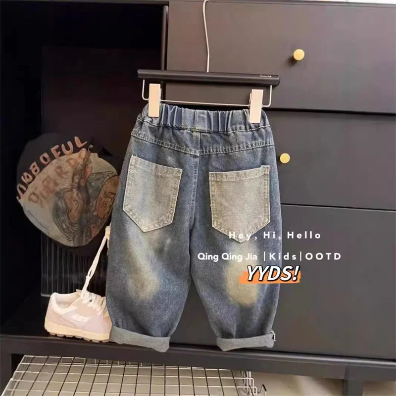 STORESDE Boys Jeans Children Spring Denim Autumn New Fashion Straight Pants 2025 Kids Loose Casual Elastic Trousers 2-8 Years Old