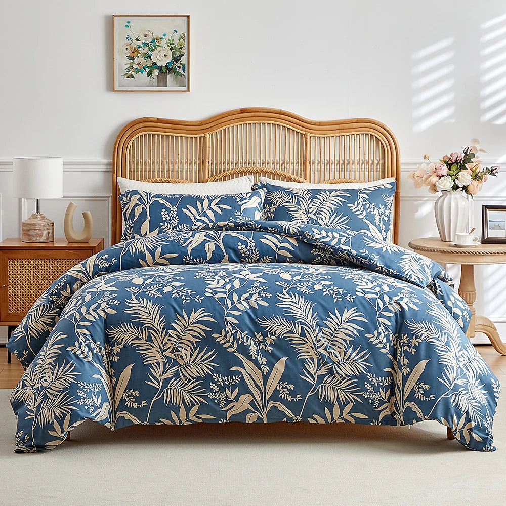 STORESDE Vintage Floral Printed Duvet Cover Set Soft Breathable Double Bed Bedding Set All Season Queen Size Quilt Cover and Pillowcases