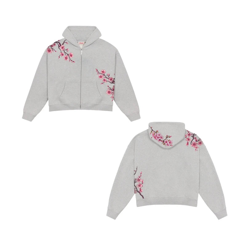 STORESDE 2025 Autumn/Winter Fashion Cherry Blossom Embroidery Patch Zipper Hoodie for Men and Women Y2K Harajuku Retro Gothic Casual Clow