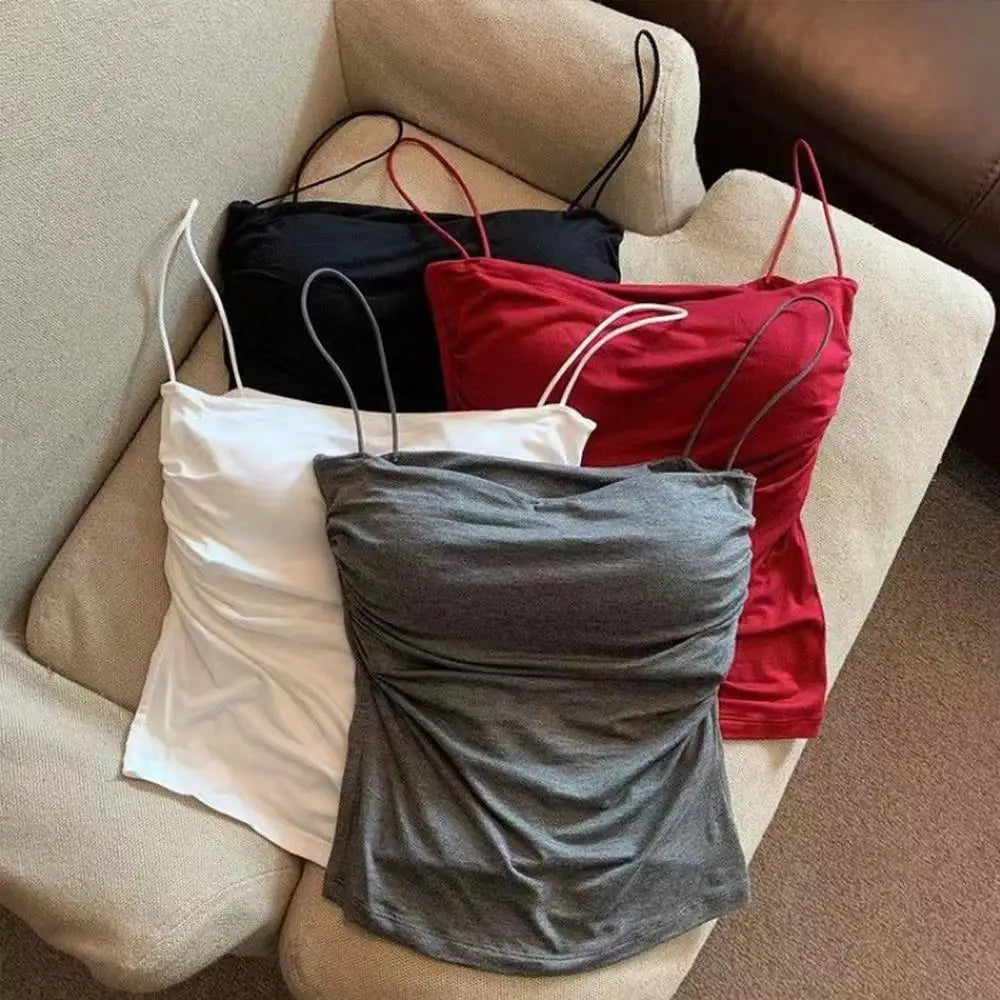 STORESDE Y2K Sexy Tank Tops Women Spaghetti Strap Crop Top With Bra Bodycon Sleeveless Cami Tube Top Basic Camisole Tees Korean Clothes
