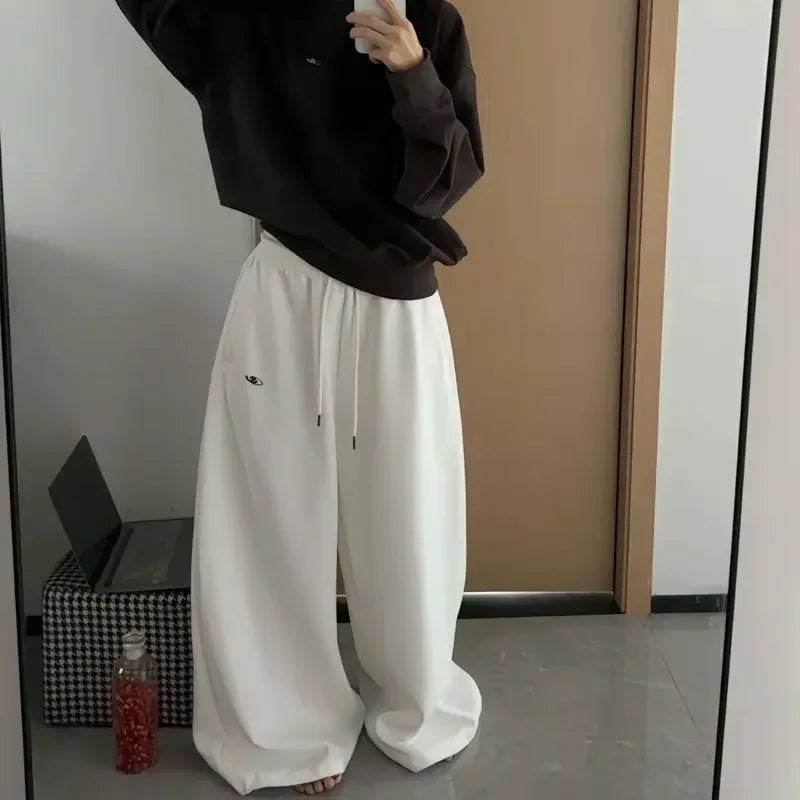 STORESDE American Retro Flame Letter Print Detachable Strap Scimitar Pants Jazz Casual Hip-Hop Loose Wide-Leg Fashion Jogging Sweatpants