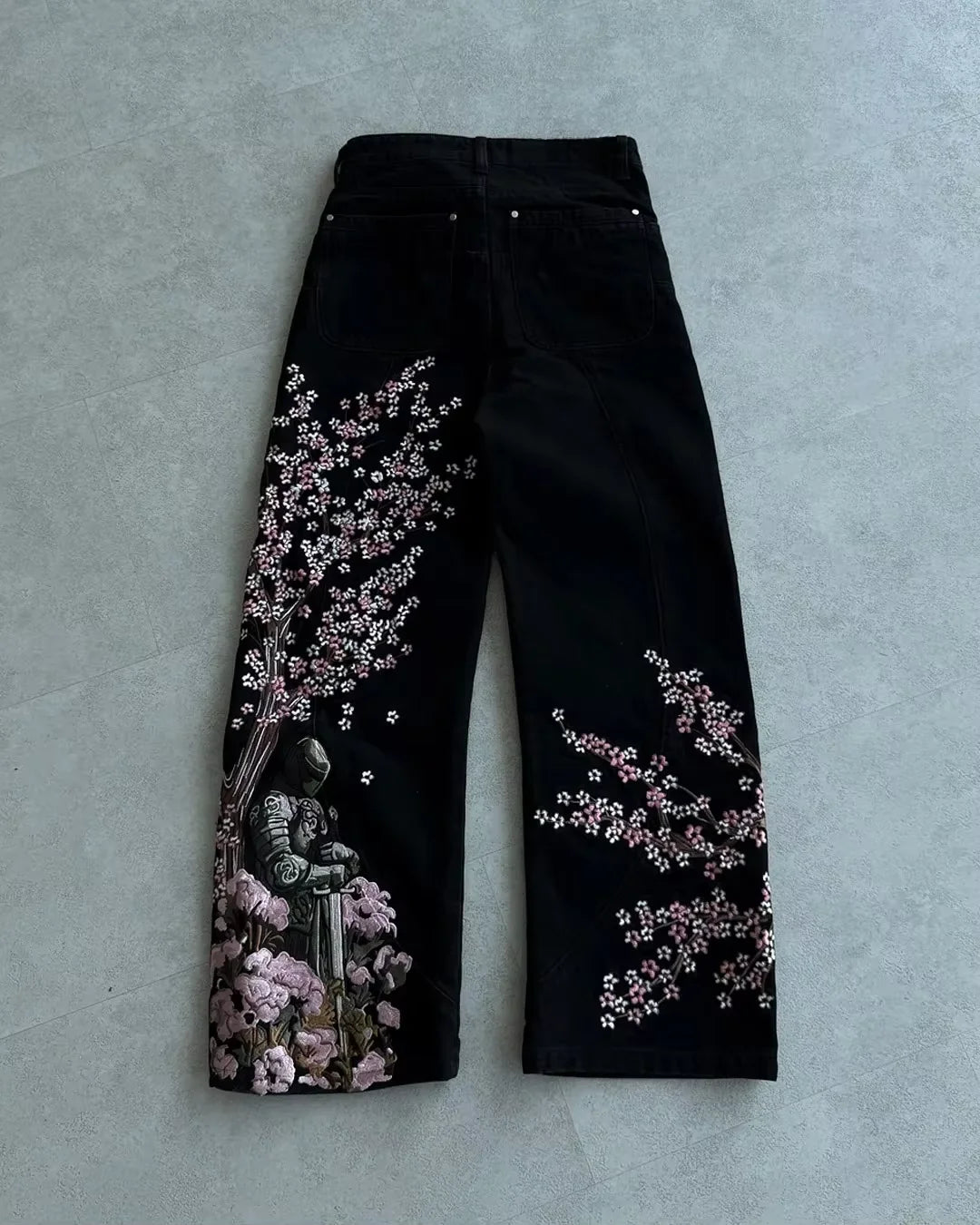 STORESDE Anime Character Embroidered Jeans Men Y2K Gothic Punk Straight Leg Loose High Waisted Jeans Street Retro Dark Denim Cargo Pants