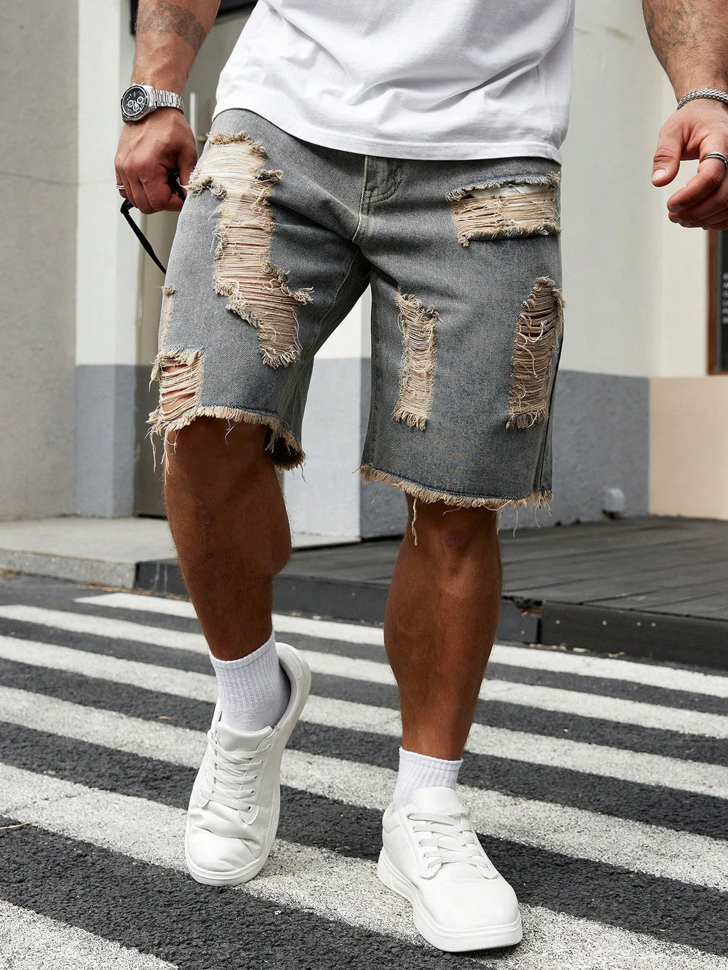 STORESDE Summer New Men's Fashion Stretch Denim Shorts Retro High Street Style Old Slim Fit Short Jeans Splicing Design Cotton Brand