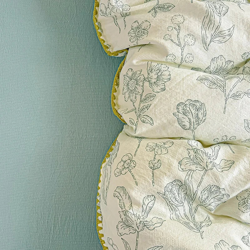 STORESDE Flower Printed Duvet Cover Sets Queen/King Bedding Set with Shell Edge Washed Cotton dekbedovertrek 240x220  이불 커버 Bed Cover Set